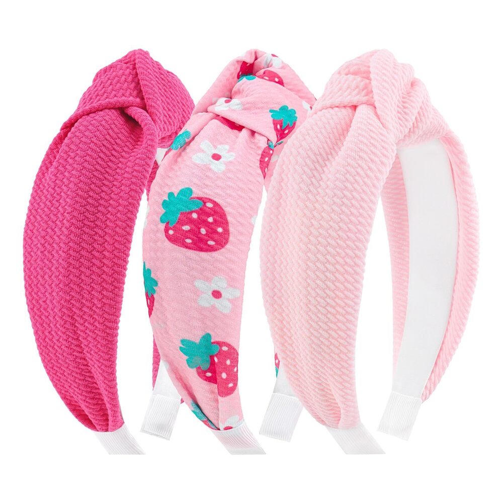5052 3Pcs Pink Headbands Strawberry Girls Non-Slip Knotted Headband Summer